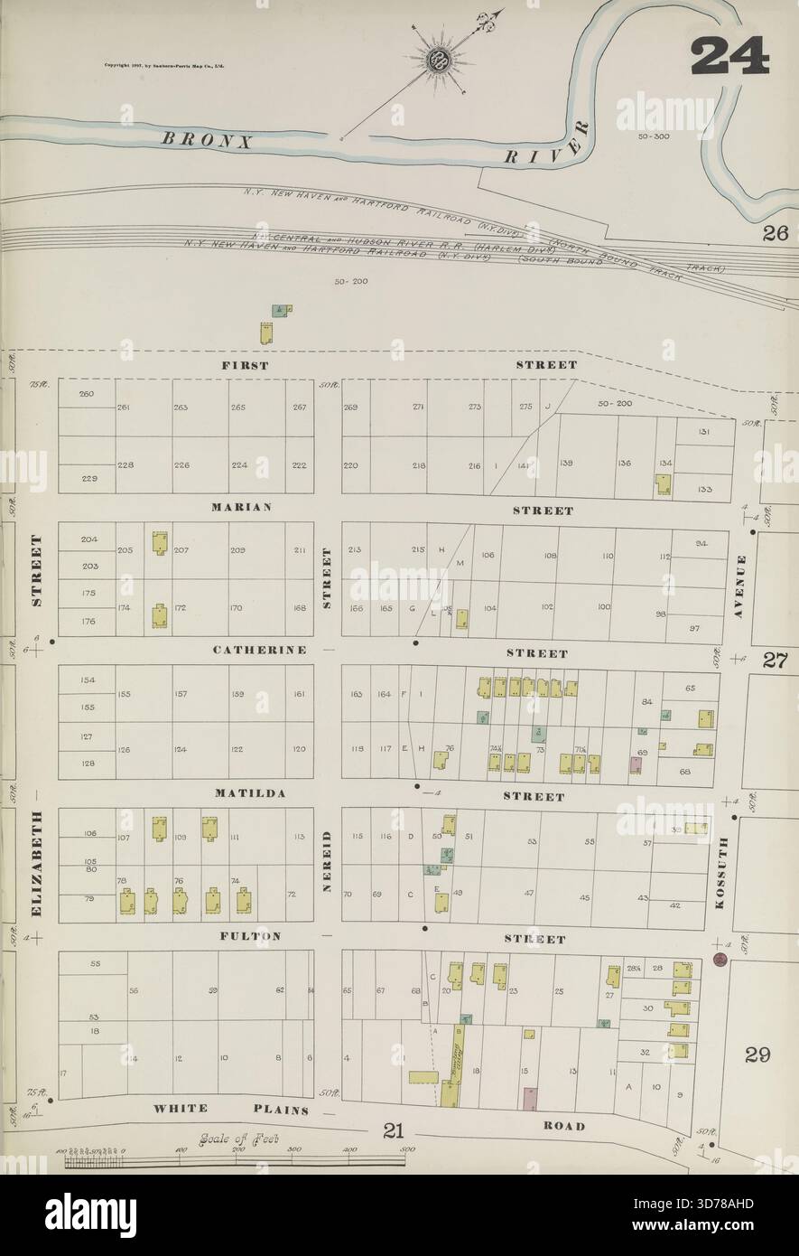 Bronx, V. B, plate No. 24 Map Bounded by Bronx River, Kossuth Ave., White Plains Rd, Elizabeth réunis, 1884-1897, Sanborn Map Company, 1884, New York, Éditeur, Sanborn Map Company, 1897, assurance incendie, New York (État), biens immobiliers, New York (État), villes et villages, New York (État Banque D'Images