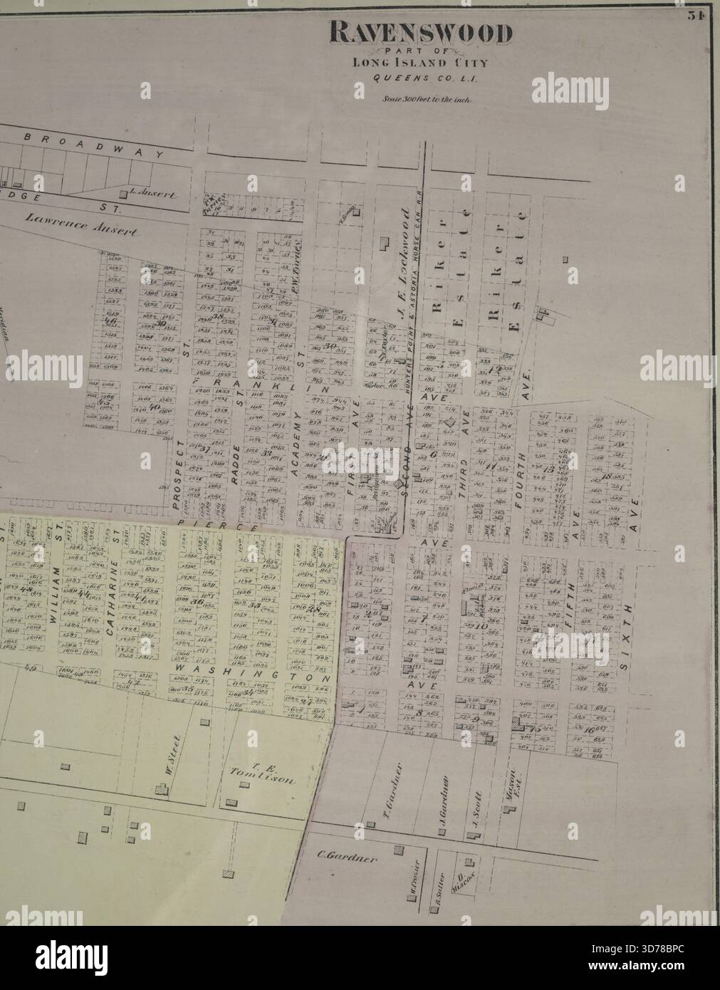 Ravenswood. Partie de long Island City. Queens Co. L.I., 1873., 1873., New York. Editeur, Beers, Comstock & Cline. Description et voyage Banque D'Images