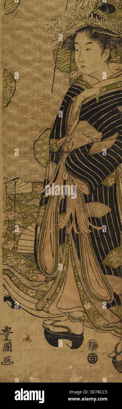 L'oiran Hanaogi d'Ogiya et son kamuro., 1789, gravures sur bois, tirage pilier, 24 1/2 x 4 3/8 po. (62,2 x 11,1 cm Banque D'Images