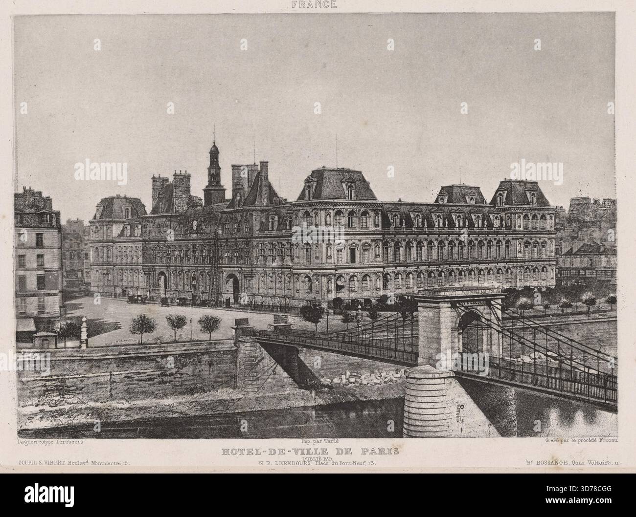 Hotel-de-ville de Paris, Lerebours, N.-P. (Noël Paymal), 1807-1873, Goupil & Vibert, Bossange, Hector, 1795-1884., 1840-1844. Gravure à partir d'un daguerréotype, encre sur papier tissé, Chine-collé. Image 5 5/16 × 7 1/2 po (13,5 × 19,1 cm) ; 6 × 8 1/8 pouces (15,2 × 20,6 cm) ; papier / feuille 11 5/16 × 15 3/4 po. (28,7 × 40 cm Banque D'Images