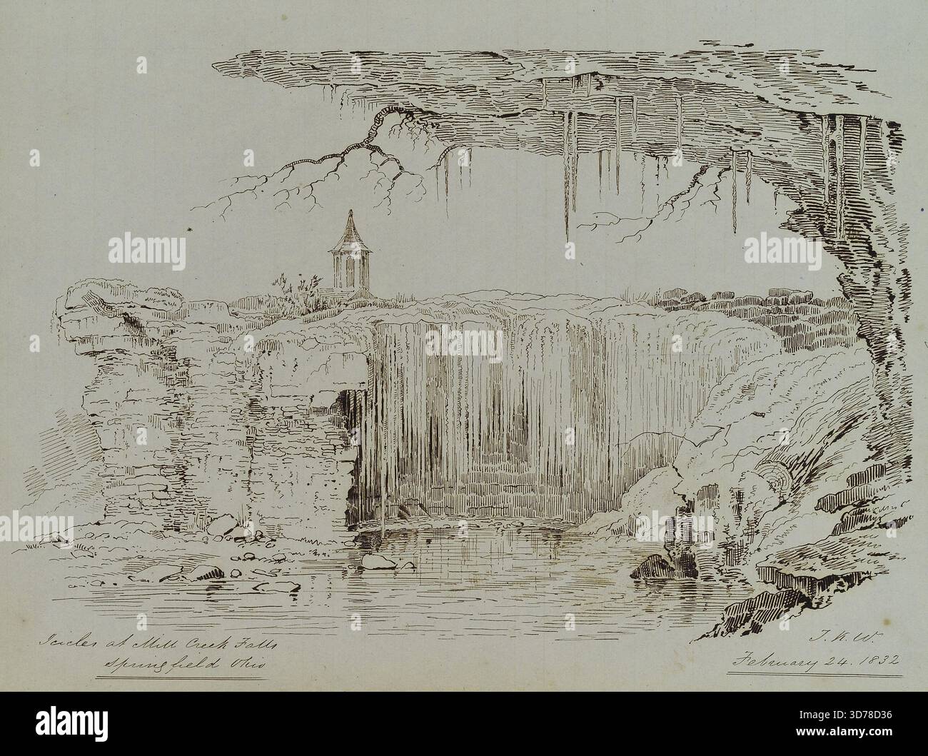 Il participe à des glaçons à Mill Creek Falls, Springfield, Ohio, le 24 février 1832 Banque D'Images