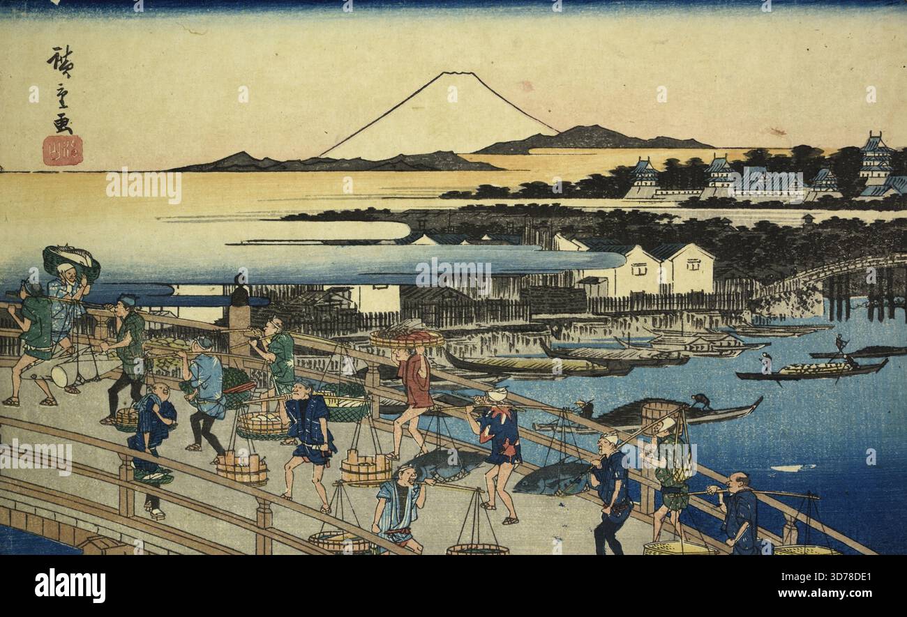 Nihonbashi, 1844, gravures sur bois, couleur, papier / feuille 8 1/2 x 13 9/16 po. (21,6 x 34,5 cm Banque D'Images