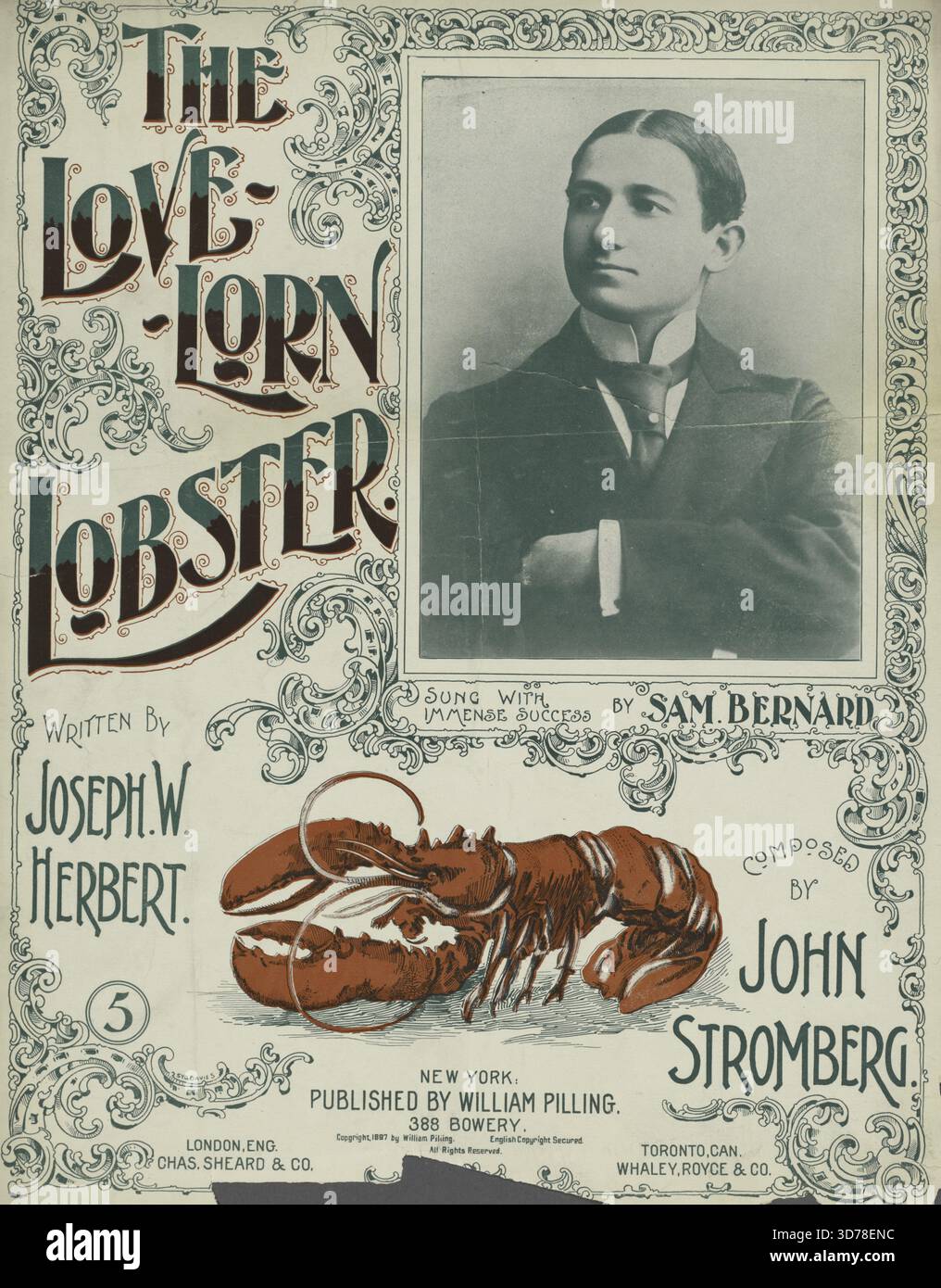 Le homard à la corne lovelorn, 1897. De plus, Une foire inaugurale était assise au bord de la mer. Première ligne si vous plongez dans la mer, nous nous marierons être ! Première ligne de chœur., 1897., New York. Éditeur, William Pilling. Chansons, amour, homards., 1 partition (6 p.) ; 35 cm Banque D'Images