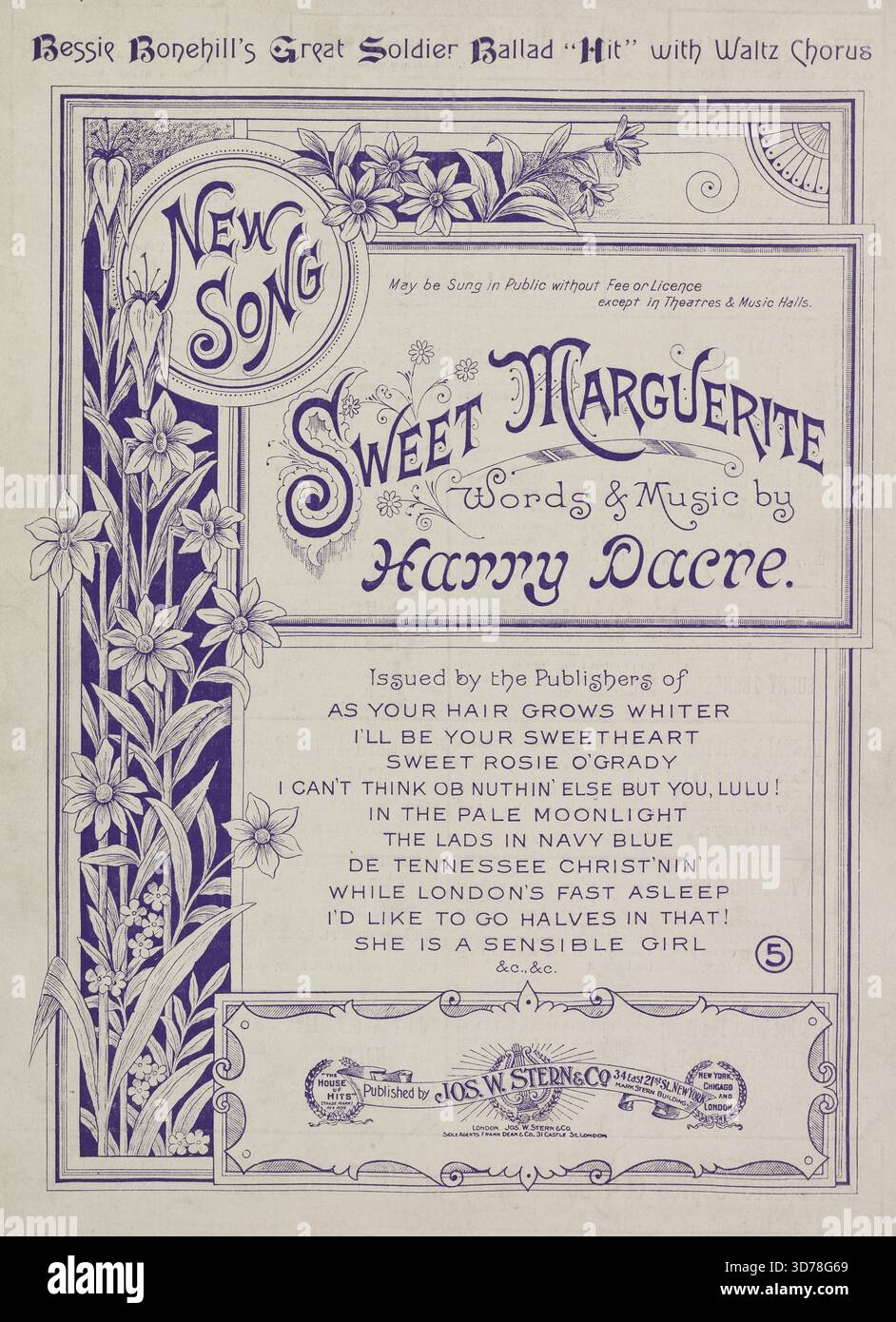 Douce Maguerite, additionnelle, douce Marguerite, vous avez sav'd une vie de soldat. (Première ligne du refrain), 1900, New York ; Chicago ; etc., éditeur, Jos. W. Stern & Co., chansons, infirmières, Croix-Rouge américaine, classes sociales, soldats, américains (1900-1909), fiançailles, valses, relations homme-femme, 1 score (8 p.) ; 35 cm Banque D'Images