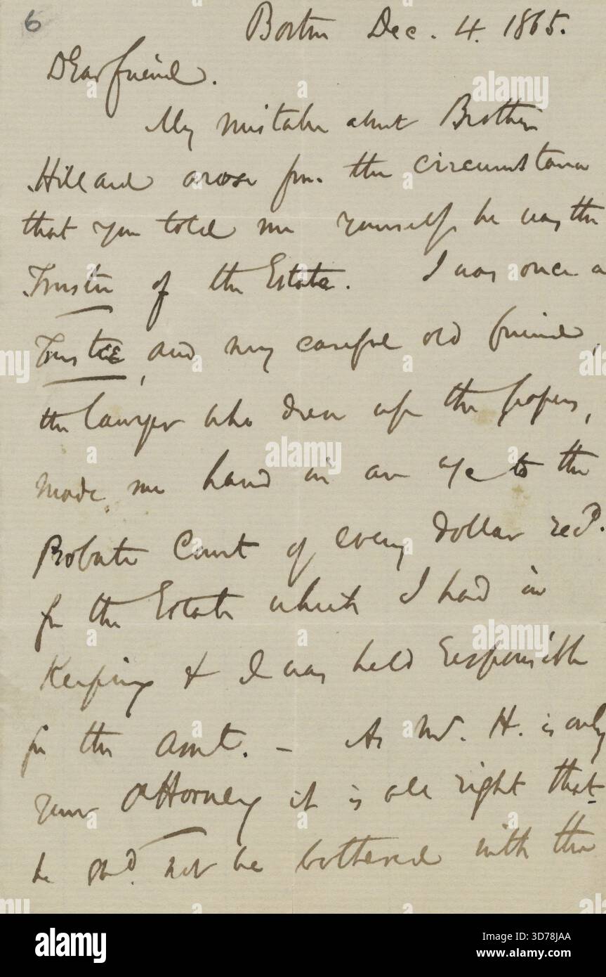 Fields, J. T., ALS, à SAPH. Dec. 4, 1865., 1865-12-04., Boston, ma. Lettres., 1 double feuillet, 2 pages écrites Banque D'Images