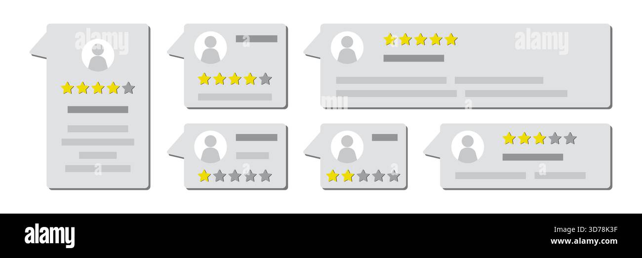 Ensemble de critiques positives et négatives. Modèle de témoignages pour le web. Commentaires des clients. Système de classement. Un travail de qualité professionnelle. Messages avec ava abstrait Illustration de Vecteur