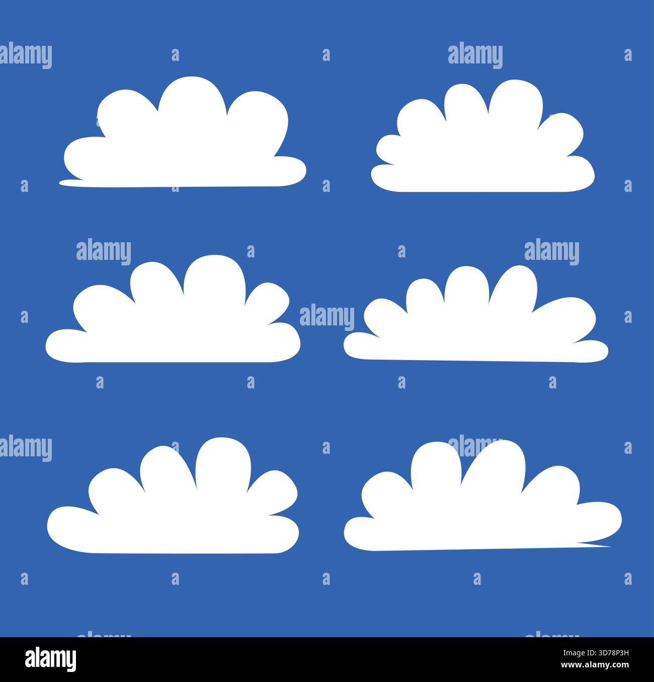 Une collection de formes de nuages de dessins animés plats simples disposés dans une grille. Illustration de Vecteur