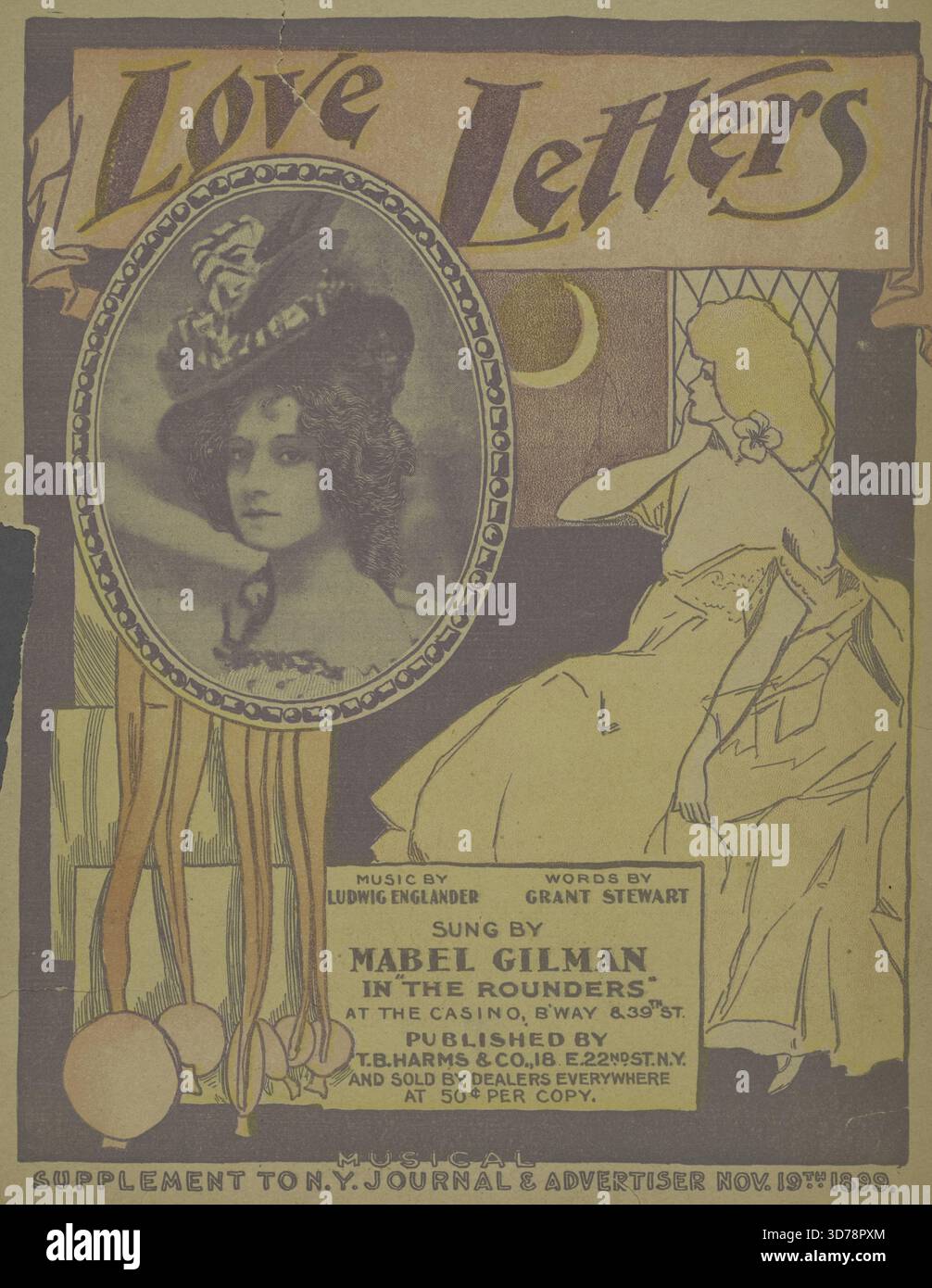 Love Letters (Louisette), 1899. De plus, mon cœur est une flamme, douce Louisette, une flamme avec amour de toi. Première ligne de chanson., 1899, New York. Éditeur, T.B. Harms & Co. Le contenu comprend des chansons et des propositions de mariage., 4 pages ; 32 cm Banque D'Images