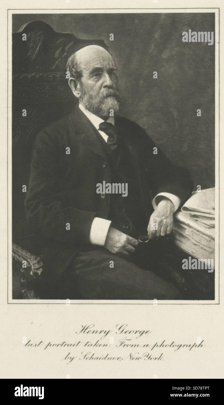 Henry George, dernière photographie prise ; d'après une photographie de Schaidner, New York., 1800 - 1899. Termes reliés Single tax, George, Henry, 1839-1897. Mezzotints., 1 tirage ; 10,4 x 7,4 cm Banque D'Images