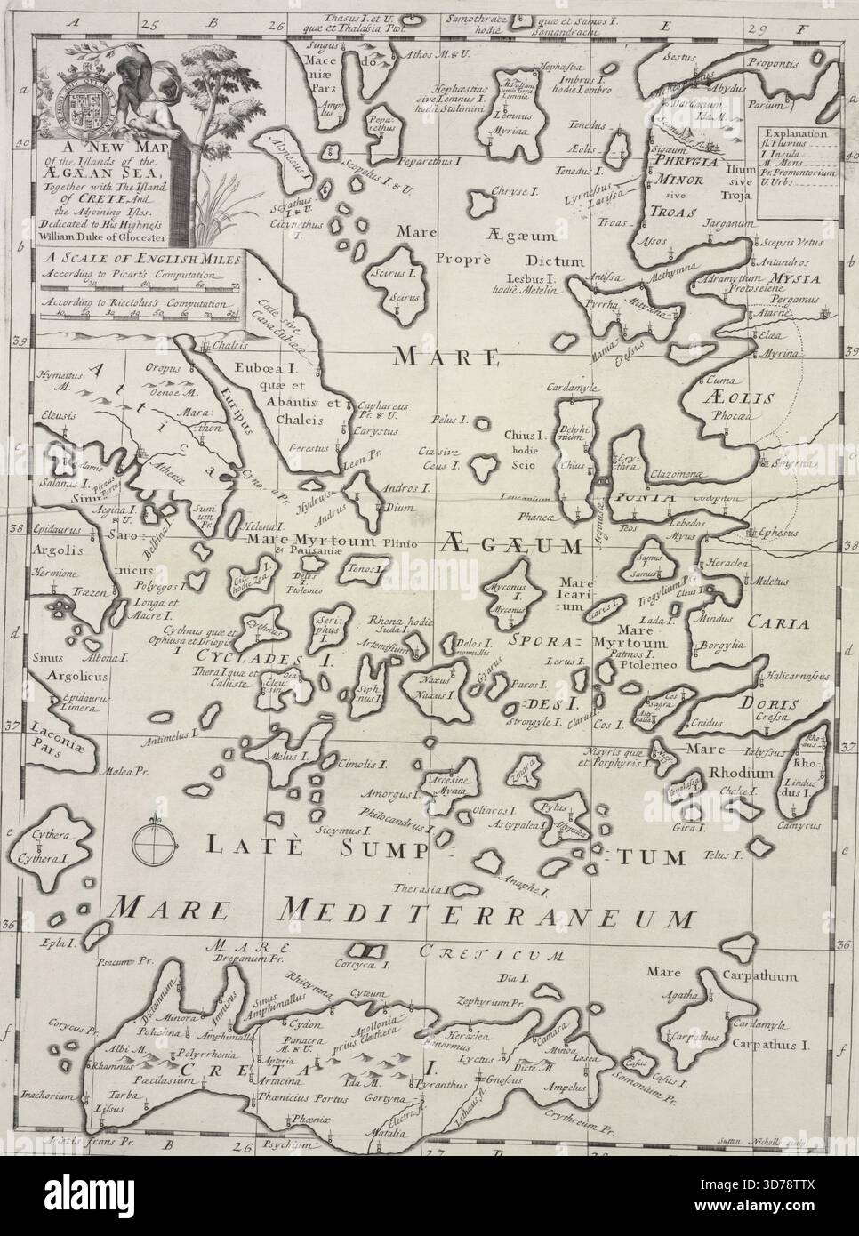 Une nouvelle carte des îles de la mer de Ægean, y compris l'île de Crète et les îles voisines, publiée en 1700 par un éditeur à Oxford. Supplémentaire, îles de la mer de Ægean. Atlas, Géographie britannique, cartes anciennes dans l'éducation, Angleterre Banque D'Images