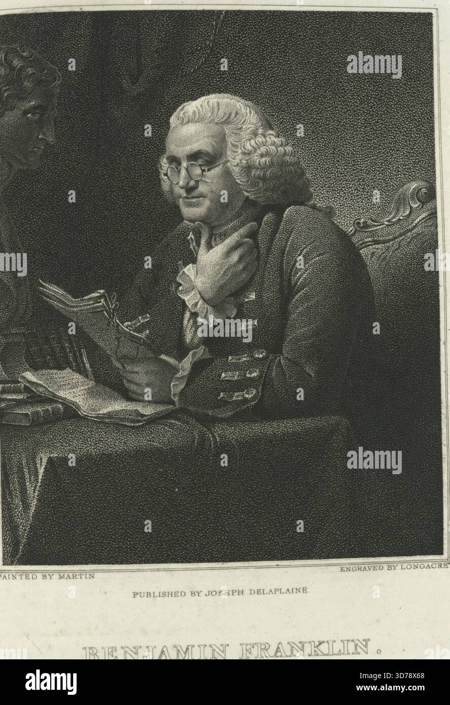 Une estampe de Benjamin Franklin, créée en 1825 par Joseph Delaplaine et David Martin. Il a été publié à New York par ordre de la corporation de New York. L'impression mesure 12,2 x 9,9 cm Banque D'Images