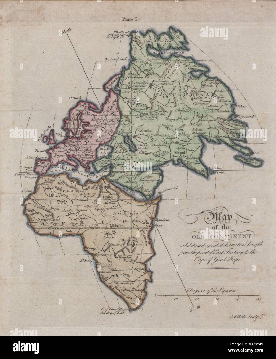 Carte du Vieux continent présentant sa plus grande longueur diamétrale de la pointe de East Tartary au Cap de bonne-espérance, 1700 - 1799,, S.l, Publisher, s.n., cartes de l'Europe -- Early Works to 1800, cartes de l'Asie -- Early Works to 1800, cartes de l'Afrique -- Early Works to 1800, 1 carte, Col., 25 x 21 cm Banque D'Images
