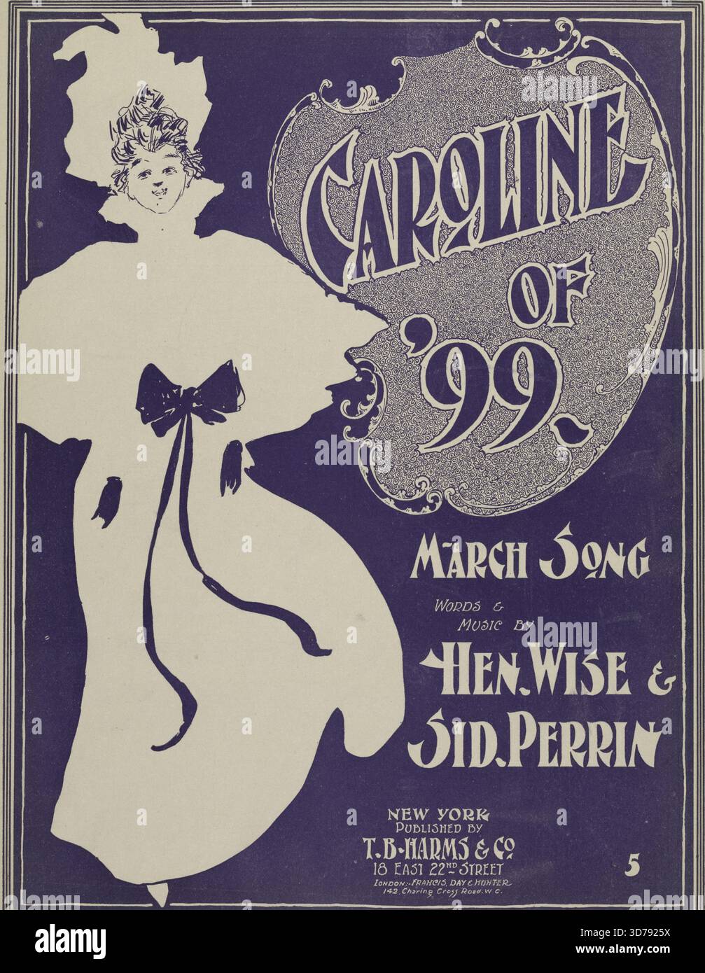 Caroline de '99, 1899. De plus, avez-vous vu la toute nouvelle Reine arriver en ville aujourd'hui ? Première ligne de chanson : elle est une Marguerite, elle les met toutes folles., 1899, New York. Éditeur, T.B. Harms & Co. Songs., 8 p. ; 33 cm Banque D'Images