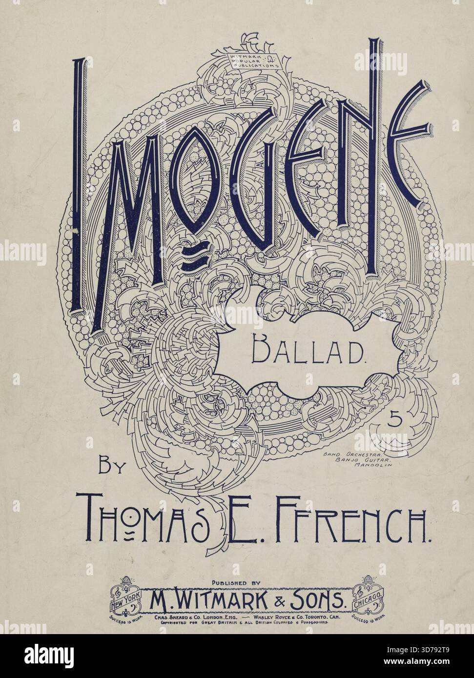 Imogene, 1899. De plus, je pense amour de toi, les pensées ne le seront peut-être jamais. Première ligne de chanson., 1899, New York. Editeur, M. Witmark & sons. Thèmes : chansons, Rédemption, pardon, regret, conflit interpersonnel., 6 p. ; 31 cm Banque D'Images