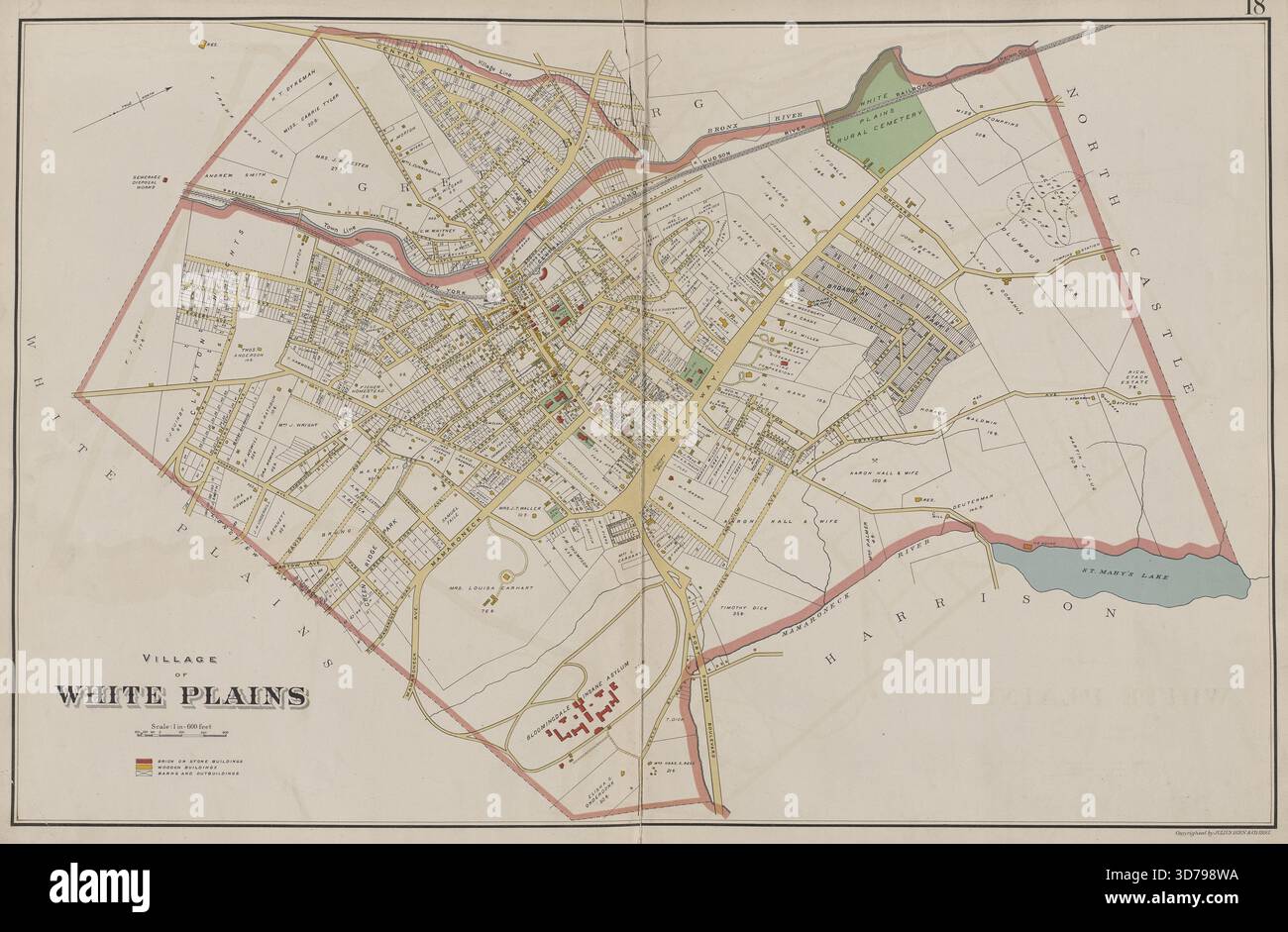 Westchester, double page plate No. 18 carte bornée par Greenburg, North Castle, Harrison, White Plains, 1893., 1893., New York. Éditeur, bien, Joseph R. Westchester County (N.Y Banque D'Images