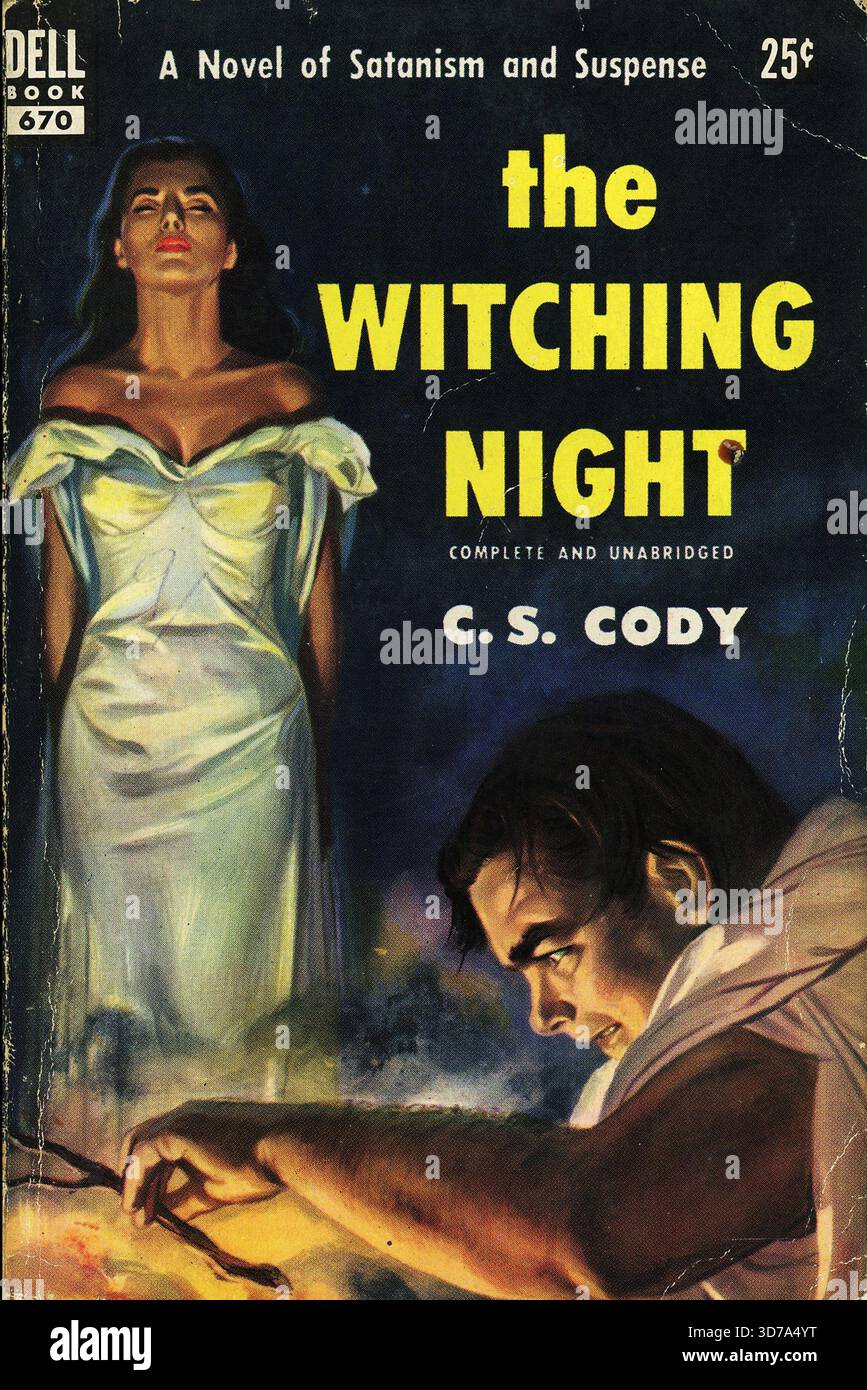C.S. Cody - la nuit des sortilèges. Livres Dell 670, 1953. Artiste de couverture : Tommy Shoemaker. ''Un roman de satanisme et de suspense.'' Banque D'Images