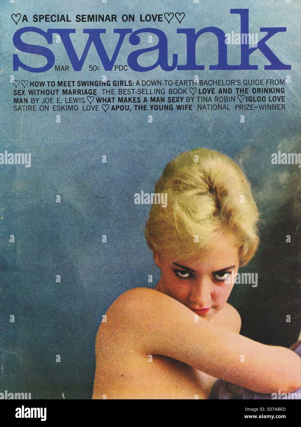 Swank Magazine. Volume 10, numéro 1, mars 1963. Photo de couverture : Virginia Apacello par Vista photos.  ?A Séminaire spécial sur l'amour ? ?' Banque D'Images