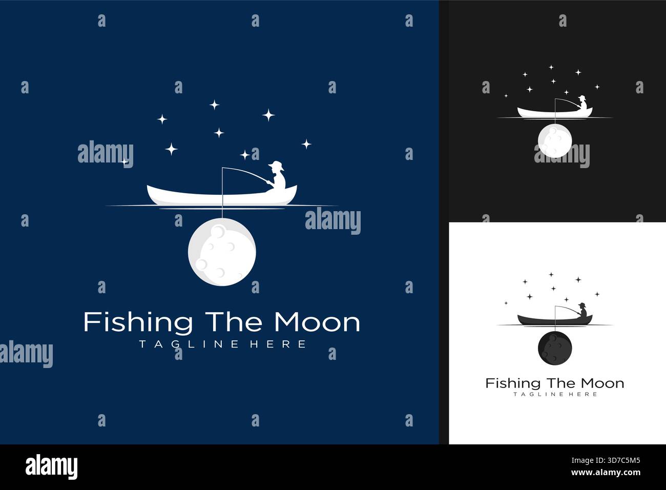 Logo Moon Fishing Fisherman Illustration de Vecteur