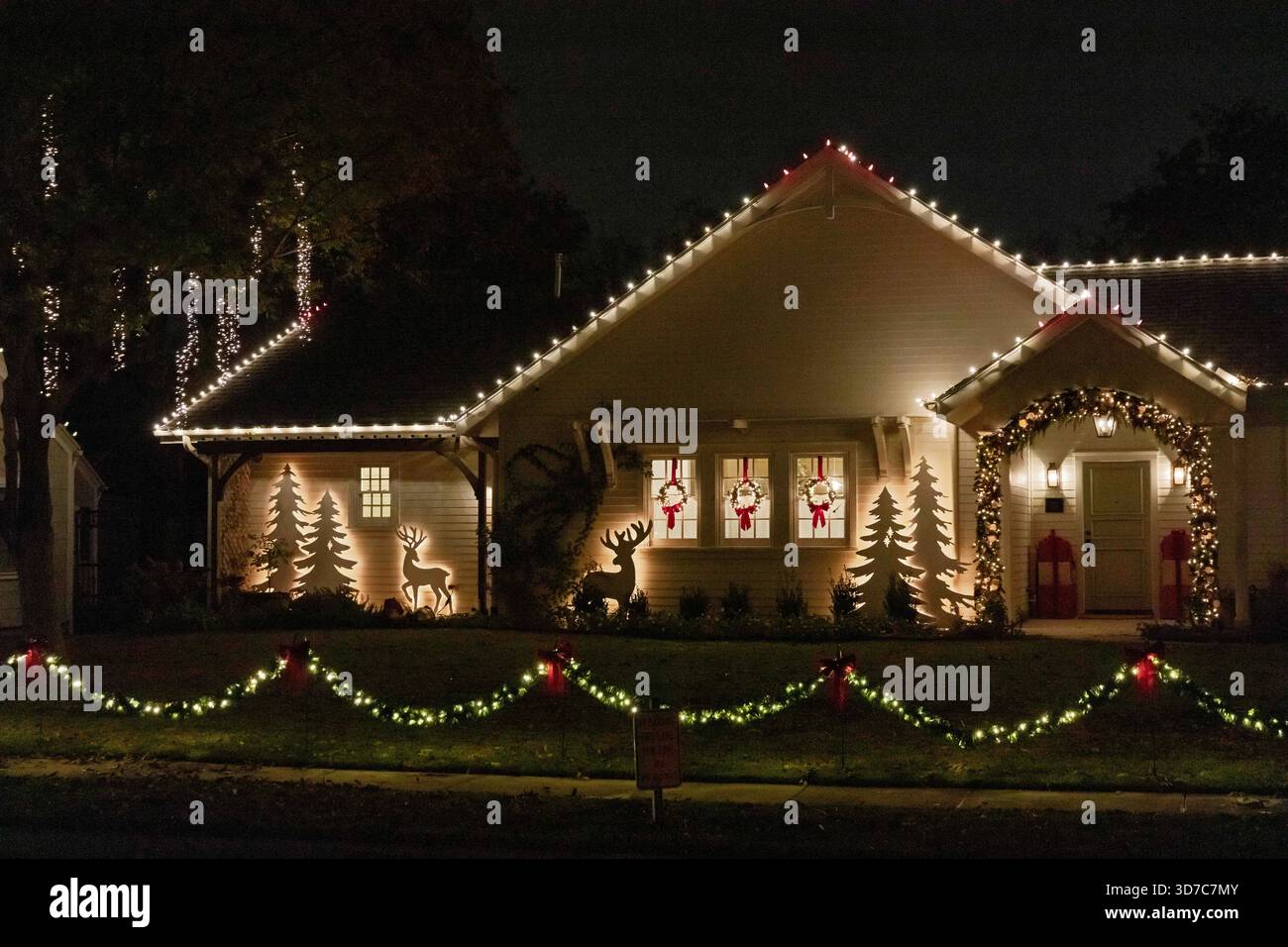 Grapevine, Texas, États-Unis. 23 novembre 2025. Grapevine, Texas ''" Nov. 24, 2025. Les visiteurs se rassemblent sur la rue principale historique pour la célébration annuelle du chant des lumières de la ville. Connue comme la capitale de Noël du Texas, Grapevine attire des milliers de personnes chaque saison des fêtes pour voir ses décorations élaborées et participer à des événements communautaires. (Crédit image : © Chris Rusanowsky/ZUMA Press Wire) USAGE ÉDITORIAL SEULEMENT ! Non destiné à UN USAGE commercial ! Banque D'Images