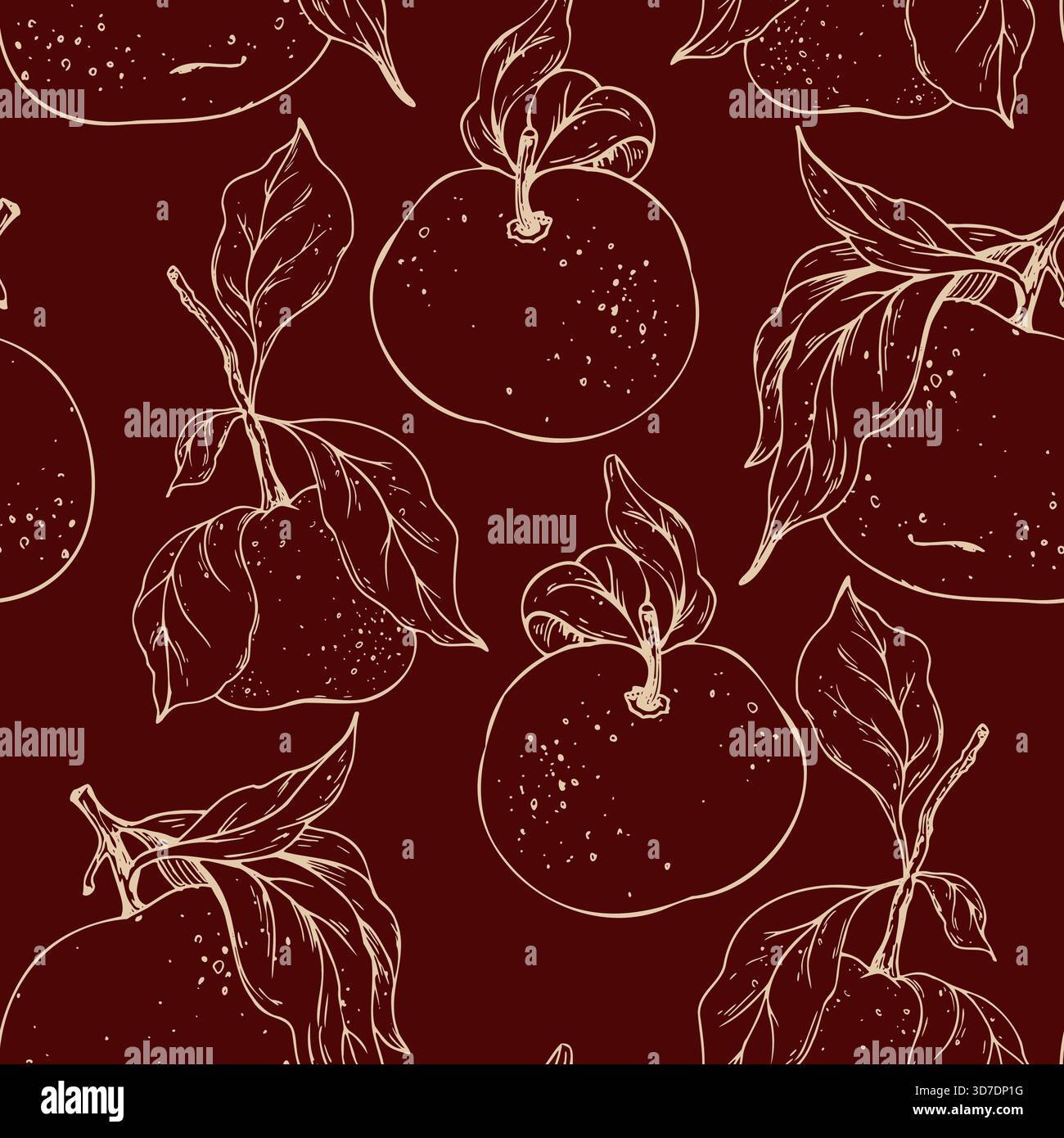 Motif sans couture dessiné à la main avec des mandarines entières et des feuilles d'agrumes. Ce design graphique minimaliste est parfait pour les emballages alimentaires, la cuisine Illustration de Vecteur