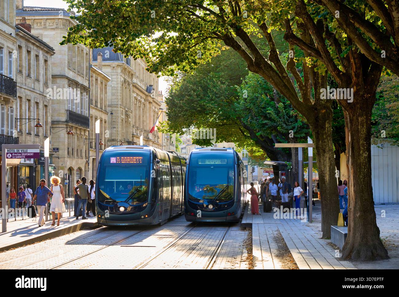 Tramways à la gare Hôtel de ville, Bordeaux, Aquitaine, Gironde, France, Europe Banque D'Images