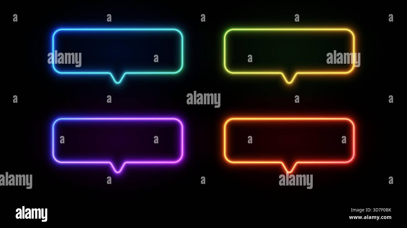 Bulle de chat au néon incandescent avec bordure lumineuse électrique. Icône en forme de ballon vocal dynamique idéale pour les interfaces de messagerie, les conceptions de conversation ou les graphiques de communication modernes. Illustration de Vecteur