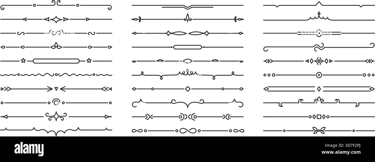 Bordure de texte de séparateur de ligne, cadre décoratif art déco design minimal. Ruban vintage et ornement horizontal pour l'ensemble de vecteurs d'en-tête ou de pied de page. Mariage Illustration de Vecteur