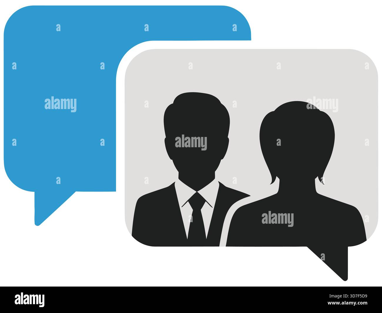 Illustration de bulles de parole avec silhouette d'homme en costume et femme Illustration de Vecteur