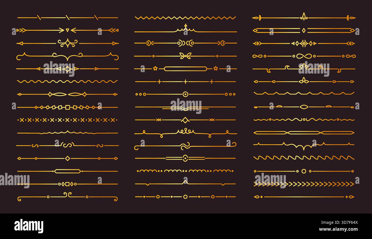 Séparateur de ligne dorée. Cadre art déco, bordure dorée, texte décor vintage et ornement élégant. Conception vectorielle de luxe pour séparateur de menu et page royale Illustration de Vecteur