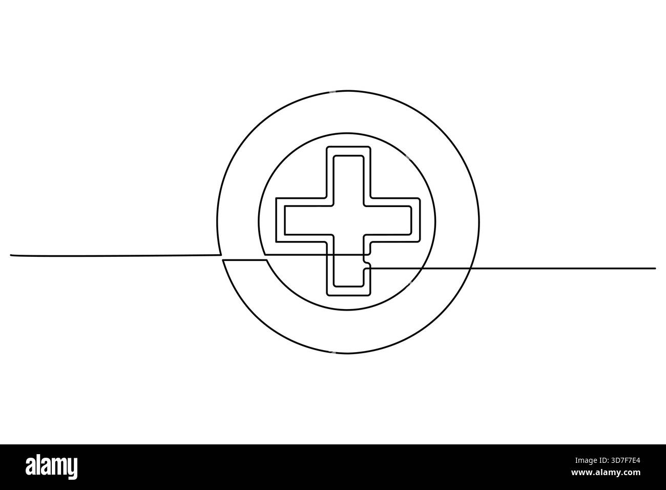 Dessin en ligne continue de croix médicale dans le logo circulaire Illustration de Vecteur