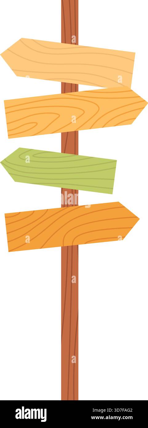 Un poteau de panneau en bois avec cinq panneaux de couleurs différentes dessus Illustration de Vecteur