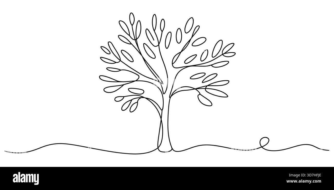 Un dessin d'art au trait continu d'un arbre, symbolisant la croissance Illustration de Vecteur