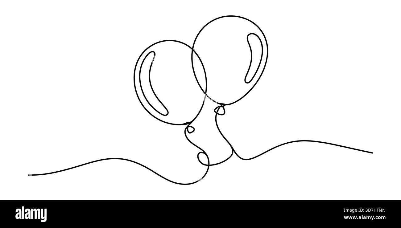 Dessin au trait continu de deux élégants ballons de fête flottants Illustration de Vecteur