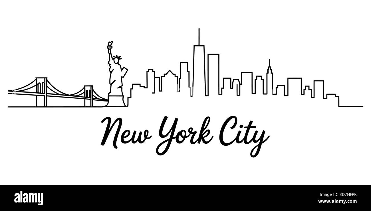 Icône vectorielle d'illustration de dessin d'art de ligne d'horizon de New york Illustration de Vecteur