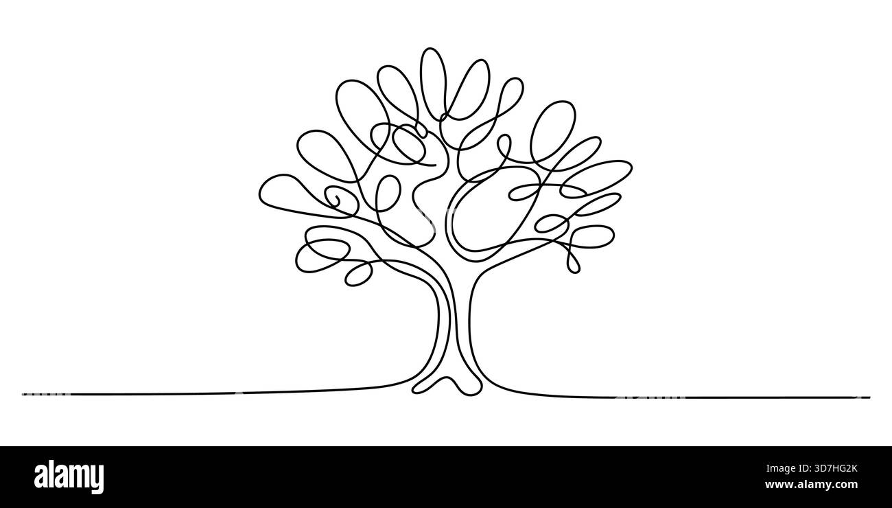 Dessin minimaliste d'arbre en ligne continue représentant l'écologie Illustration de Vecteur