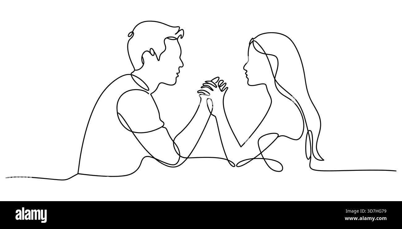 Art sur une ligne : homme et femme tenant la main, connexion profonde Illustration de Vecteur