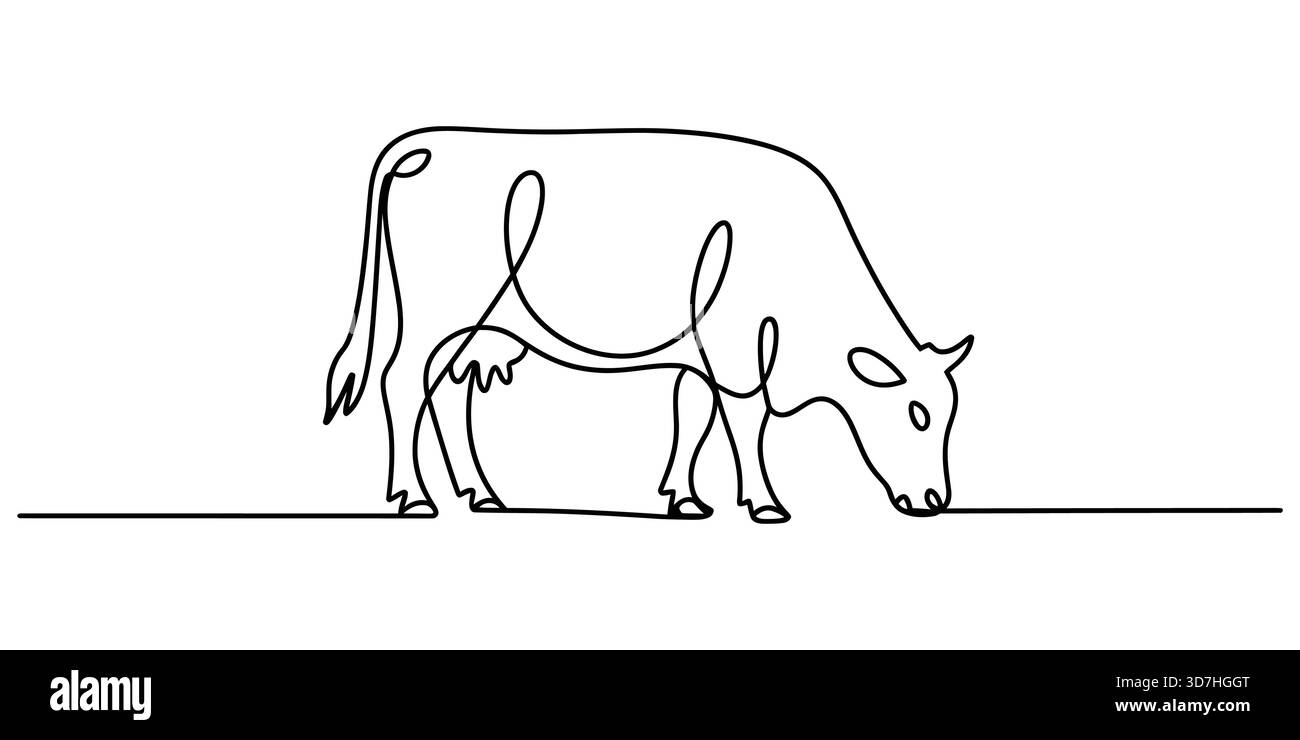 Illustration d'une seule ligne d'un logo de vache laitière de pâturage ou d'une image vectorielle d'icône Illustration de Vecteur