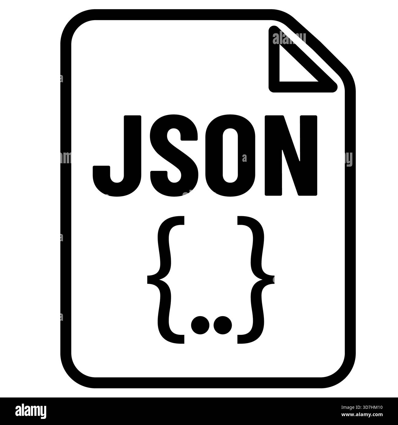 Icône noire fixe pour JSON. Signe vectoriel JSON. Symbole de format JSON. style plat. Banque D'Images