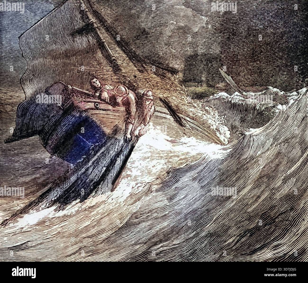 Stürmisches Fischen auf dem Pentland Firth, der die Orkney-Inseln von Caithness im Norden Schottlands trennt, um 1870, Schottland, digitale Reprodukti Banque D'Images