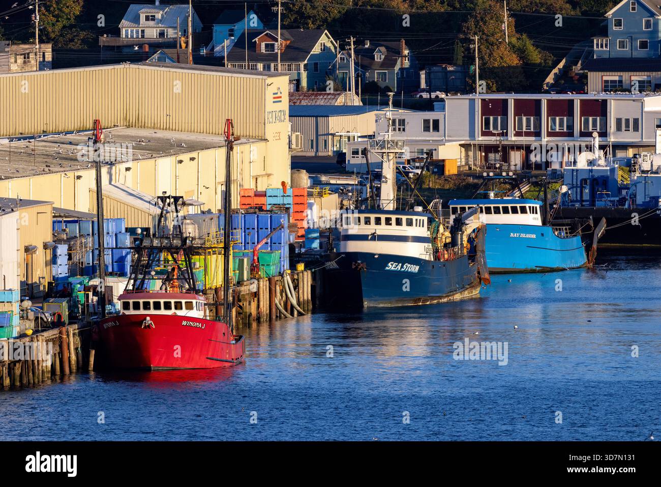 Chalutiers de pêche colorés à Astoria, Oregon, États-Unis Banque D'Images