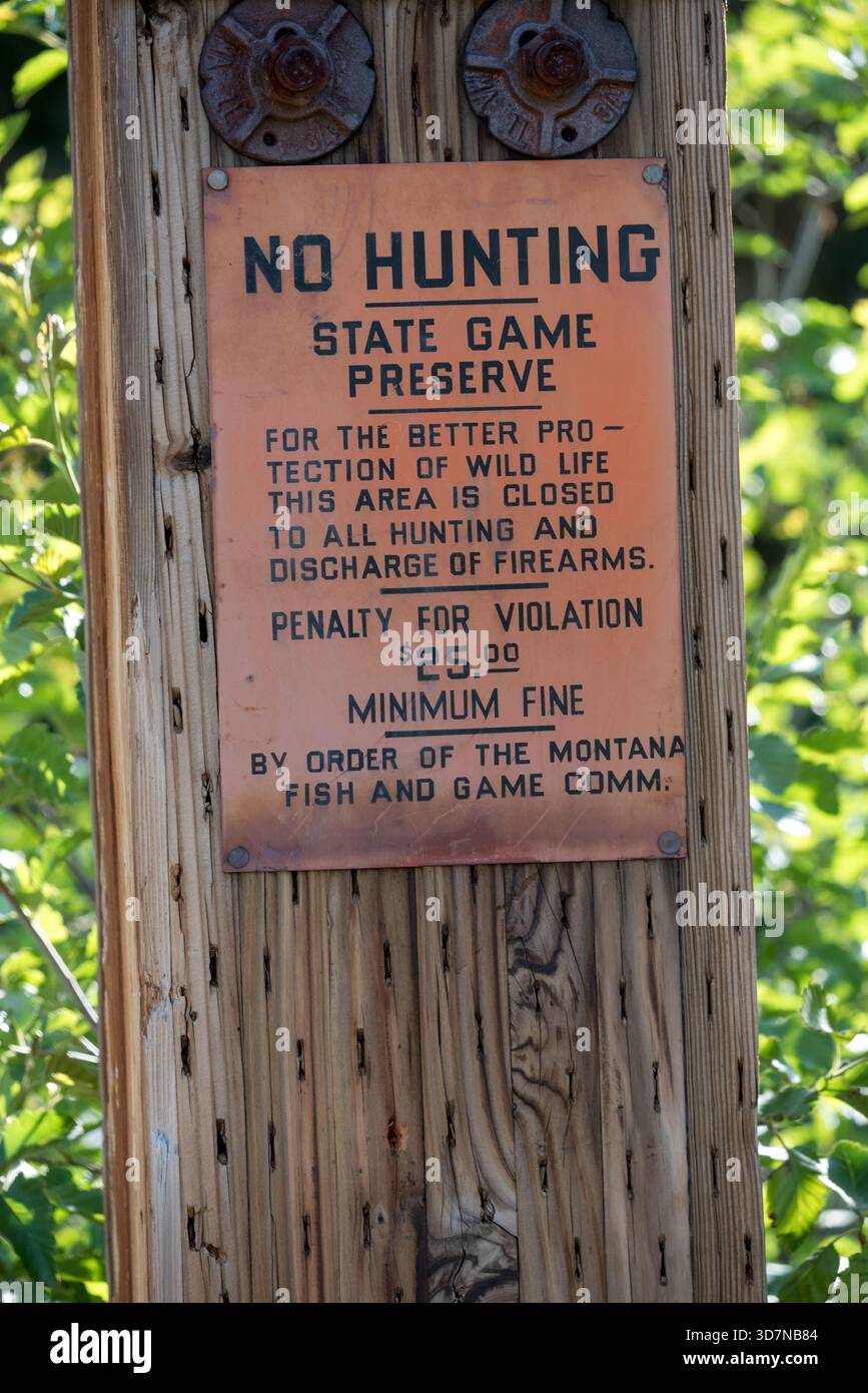 Pas de panneau de chasse, réserve de gibier de Sun River, Montana. Banque D'Images