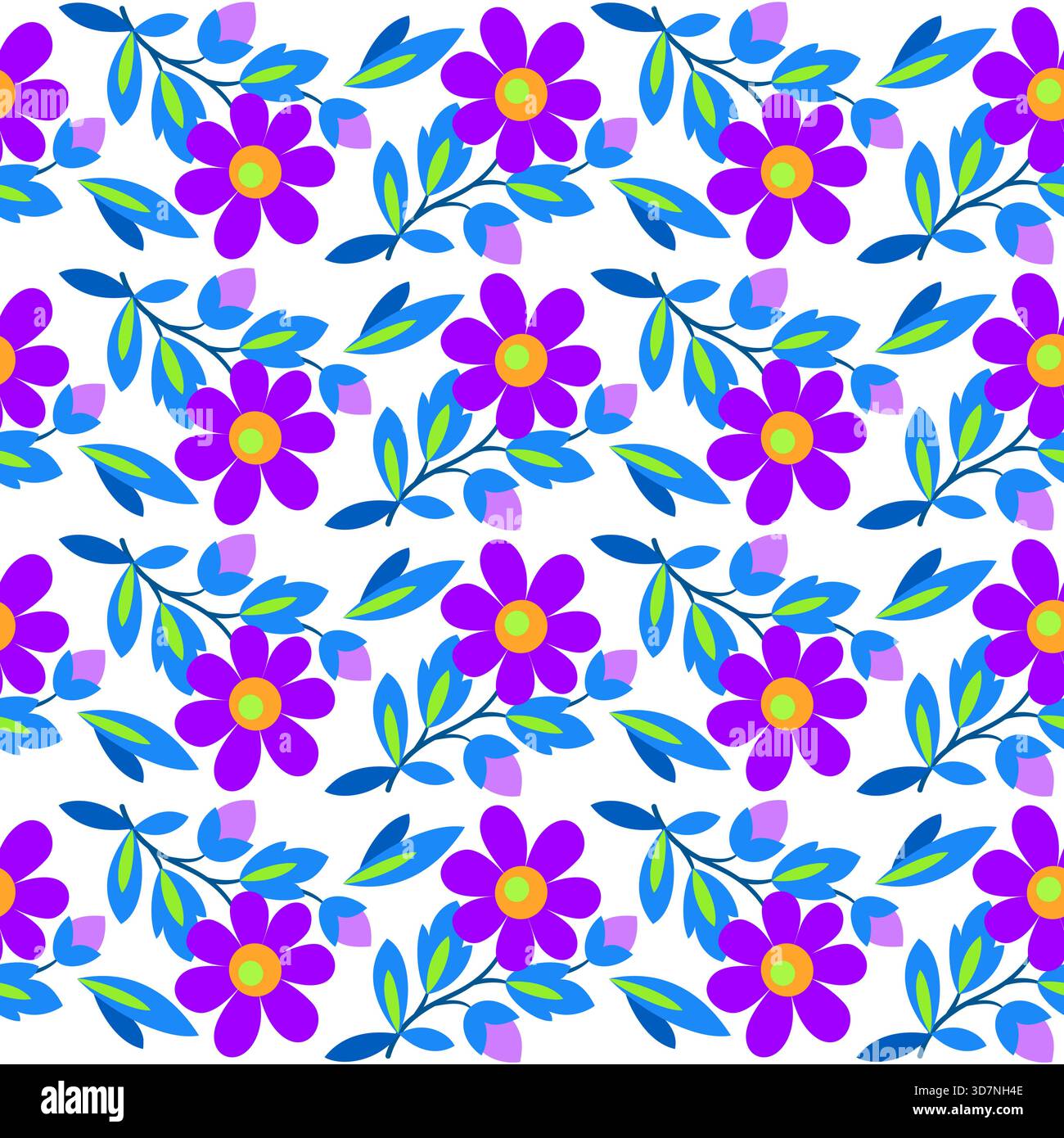 Fleurs bleues violettes sur fond blanc. Motif magique sans couture de fleurs. Ornement de plante froide brillante. Décor linéaire floral pour textile, papier peint Illustration de Vecteur