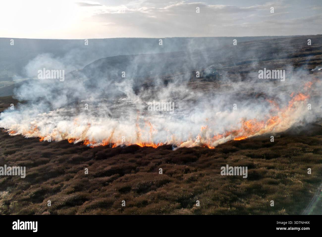 Feu de landes sur Blakey Ridge, parc national de North York Moors Banque D'Images