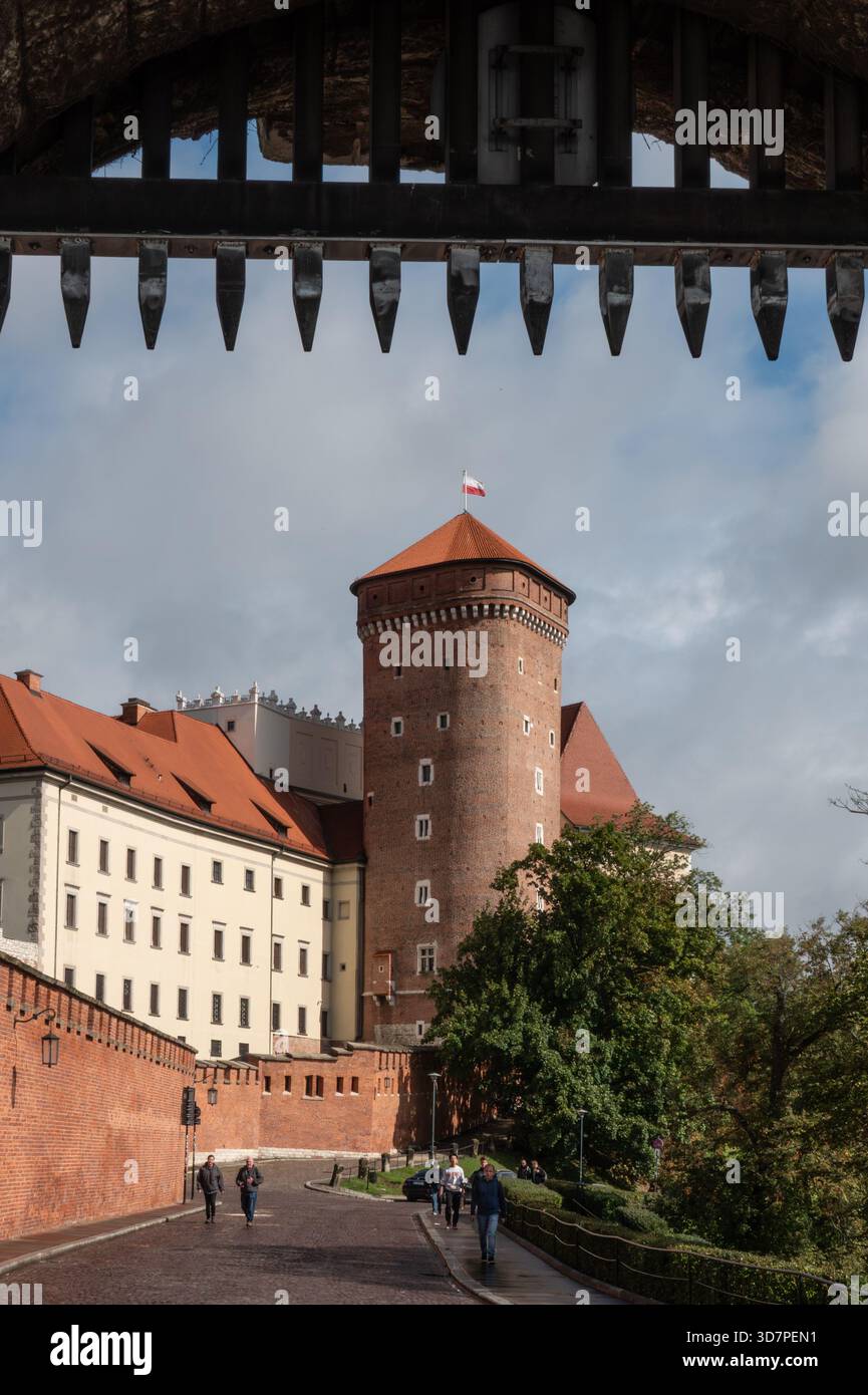 Cracovie Pologne. Site classé au patrimoine mondial de l'UNESCO et abrite le château historique de Wawel qui surplombe la ville. Banque D'Images