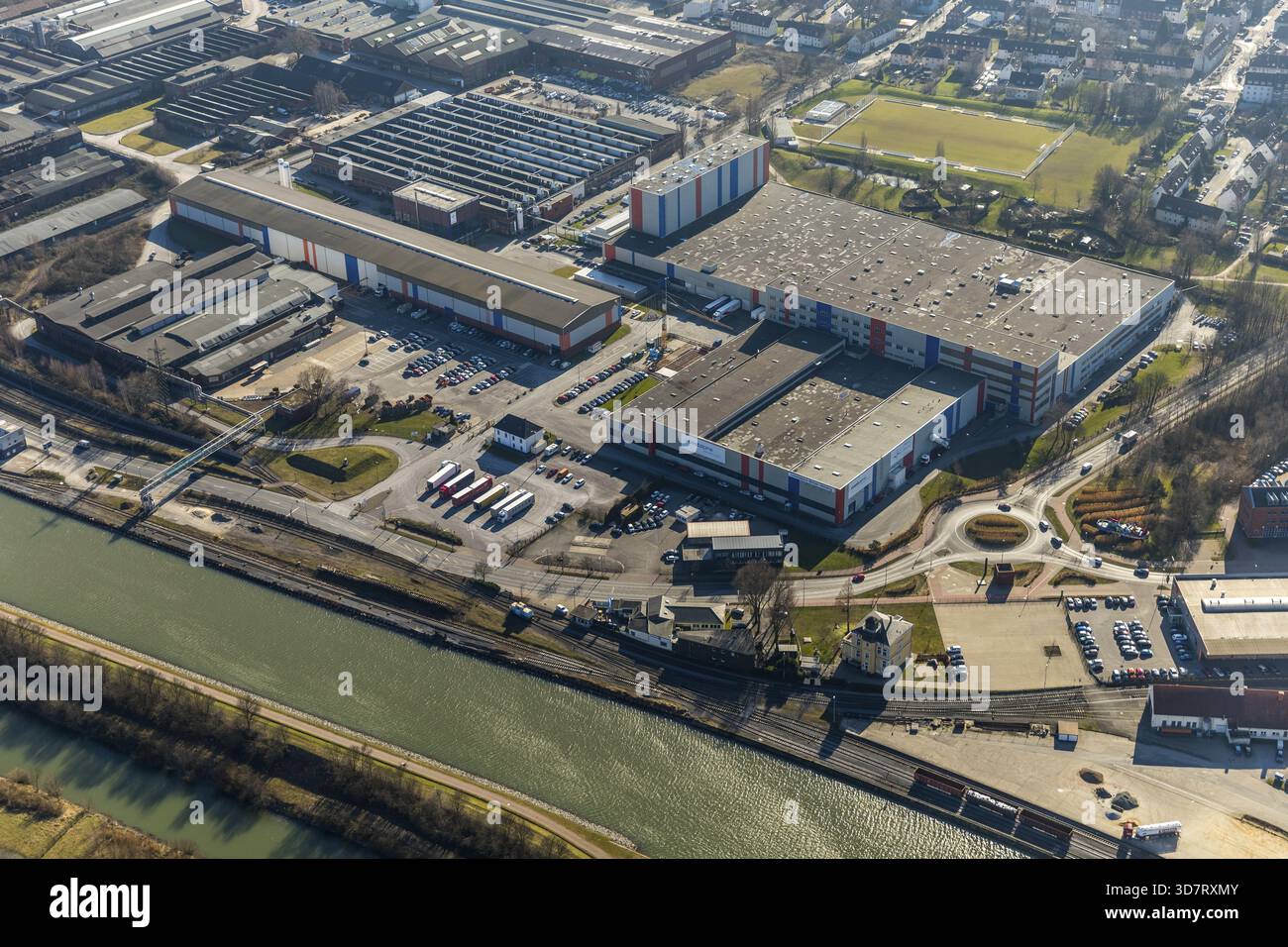 Voest Alpine Boehler Welding an der Hafenstrasse im Hammer Hafen am Datteln-Hamm-Kanal Ham.m, Ruhr region, Rhénanie du Nord-Westphalie, Allemagne, Hamm, DEU Banque D'Images