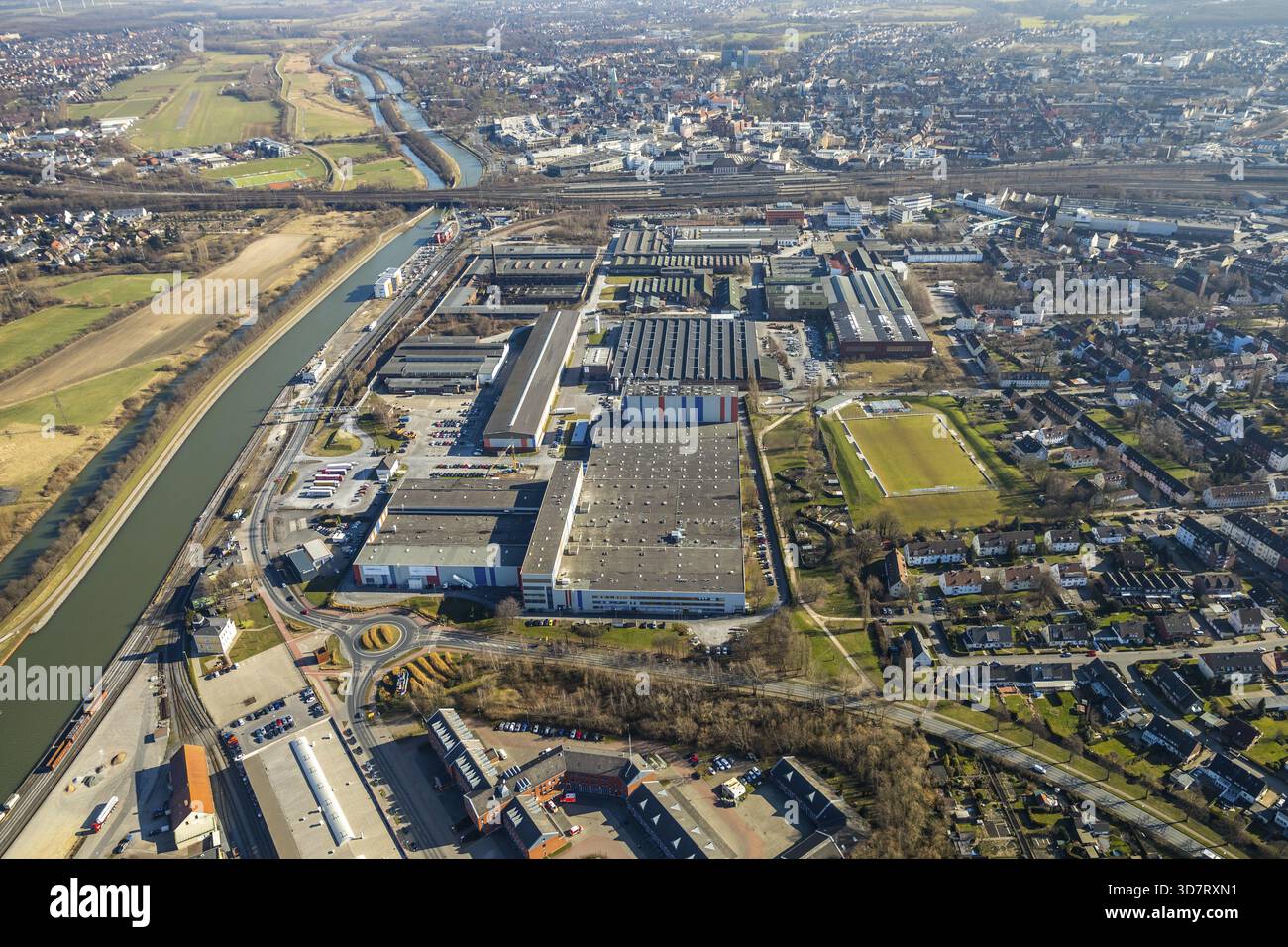 Voest Alpine Boehler Welding an der Hafenstrasse im Hammer Hafen am Datteln-Hamm-Kanal Ham.m, Ruhr region, Rhénanie du Nord-Westphalie, Allemagne, Hamm, DEU Banque D'Images