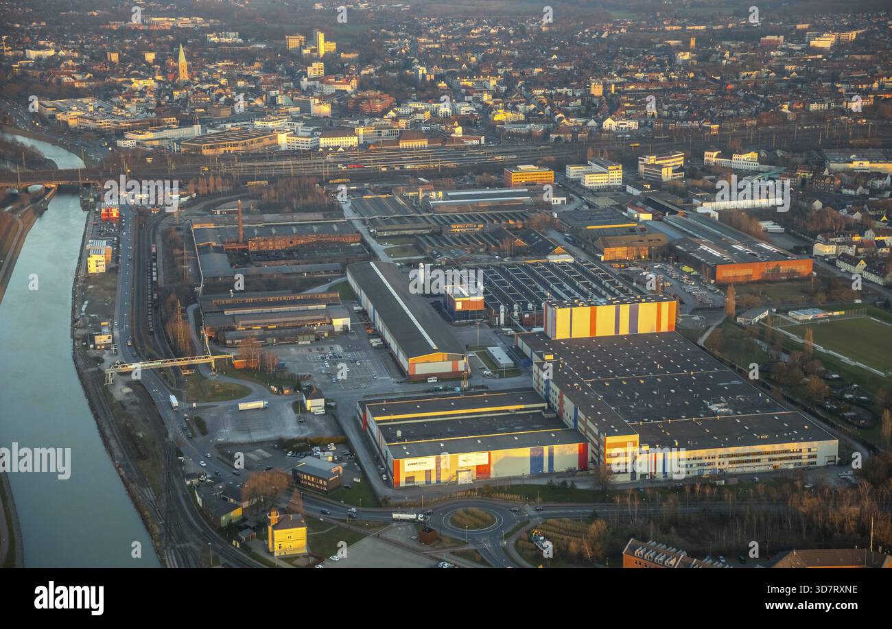 Voest Alpine Boehler Welding an der Hafenstrasse im Hammer Hafen am Datteln-Hamm-Kanal Ham.m, Ruhr region, Rhénanie du Nord-Westphalie, Allemagne, Hamm, DEU Banque D'Images