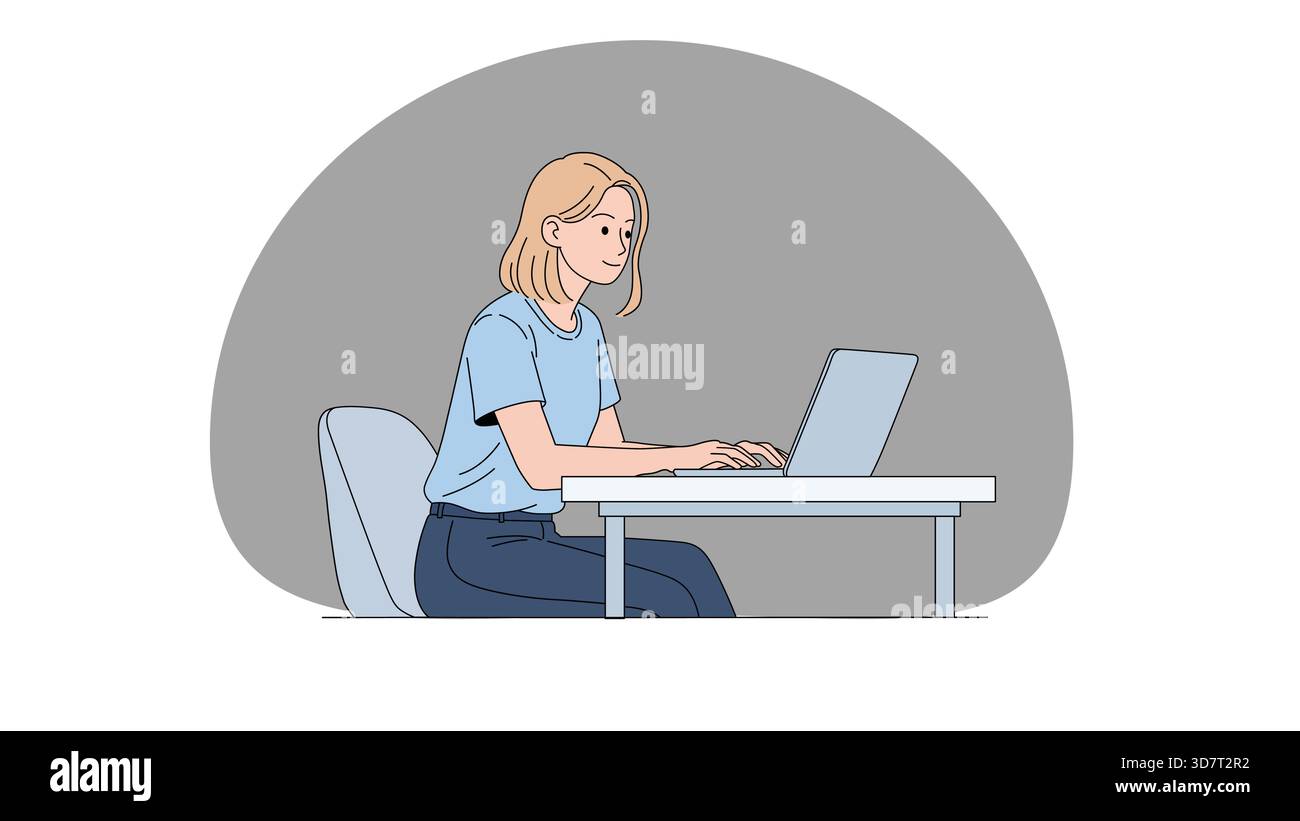 Femme travaillant sur ordinateur portable à l'illustration de bureau Illustration de Vecteur