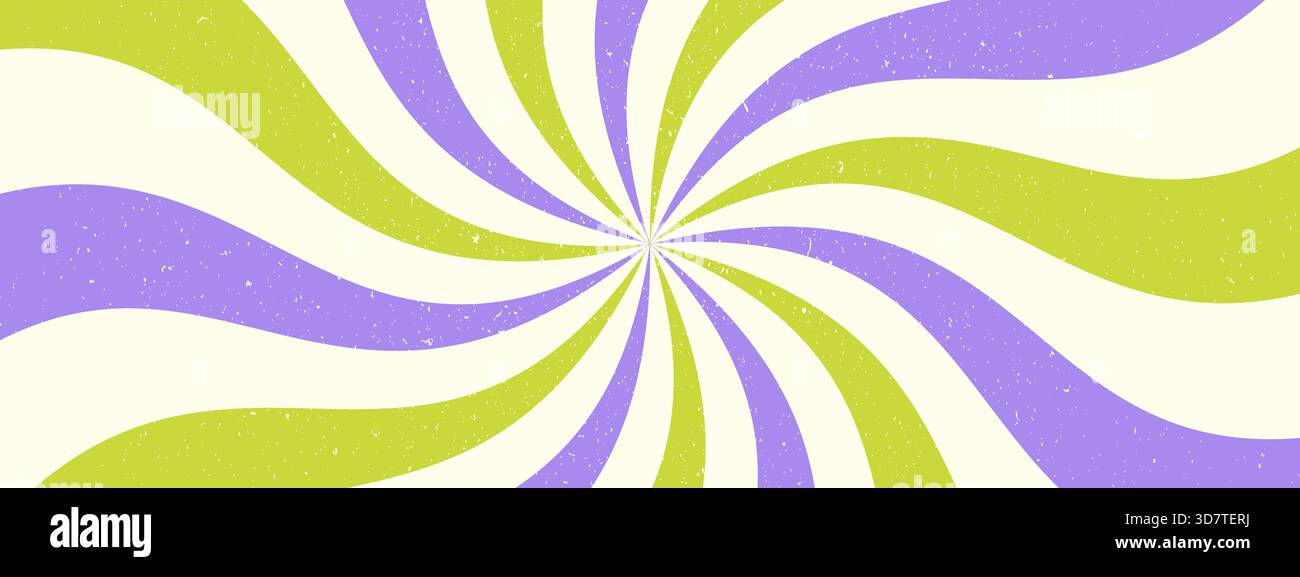 Motif Starburst tourbillon psychédélique des années 70 avec texture grunge. Rayons spiralés et rafales de soleil tordues Illustration de Vecteur