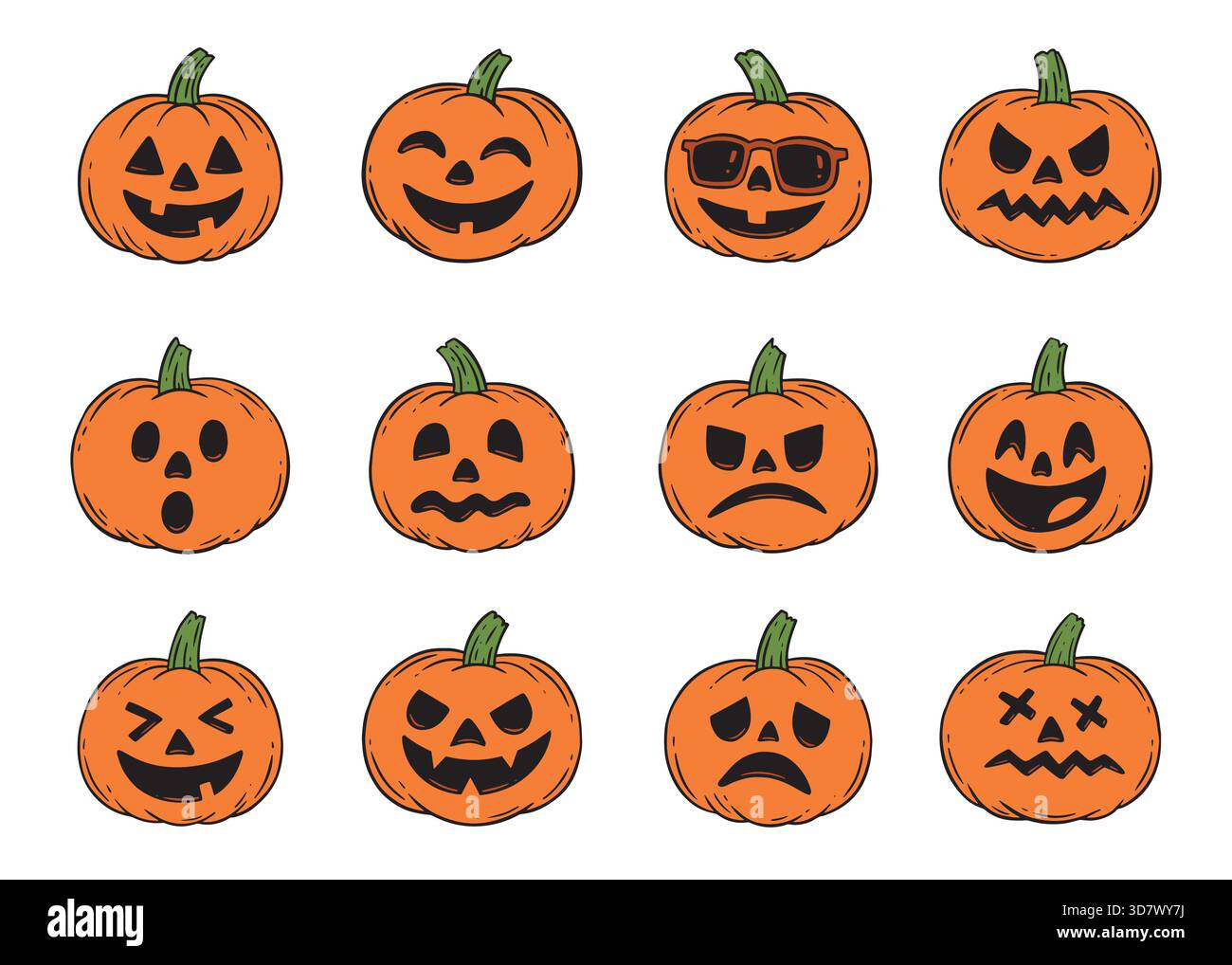 Jack O Lantern Doodle faces compilation Set. Ensemble d'illustration de doodle vectoriel pour le web, la conception de t-shirt, toute autre utilisation de conception graphique Illustration de Vecteur